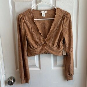 URBAN Romantics Brown Eyelet Blouse NWT
